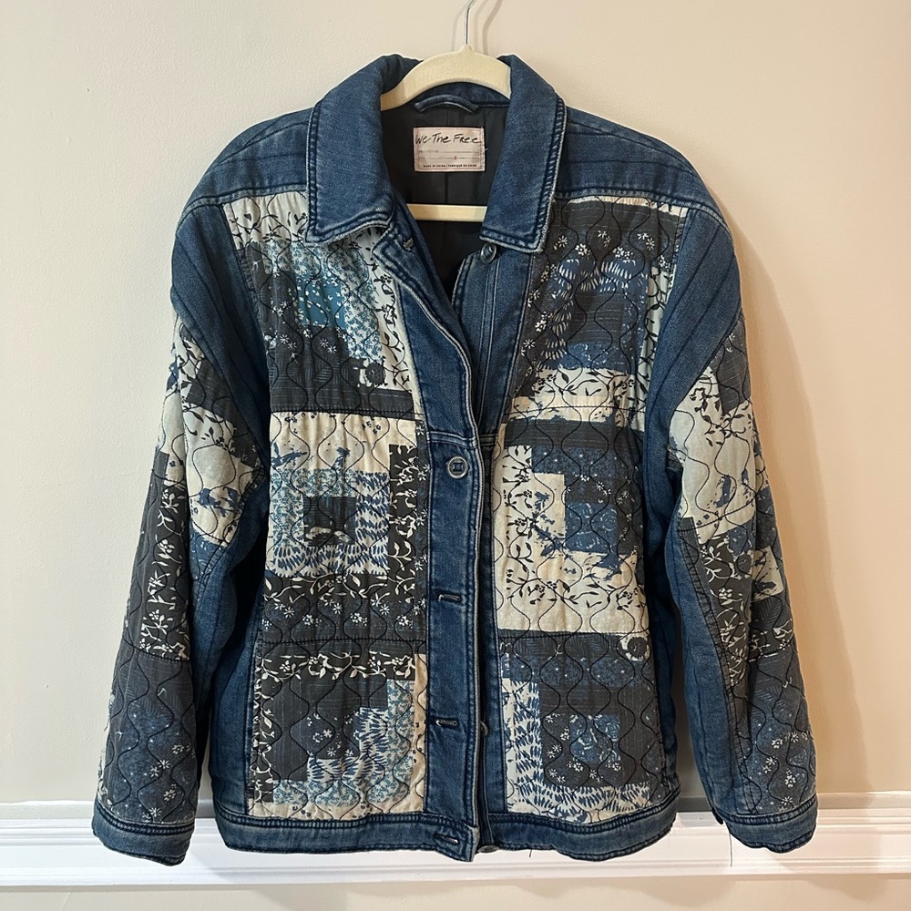 Denim patchwork jacket. Free People. Size Small.